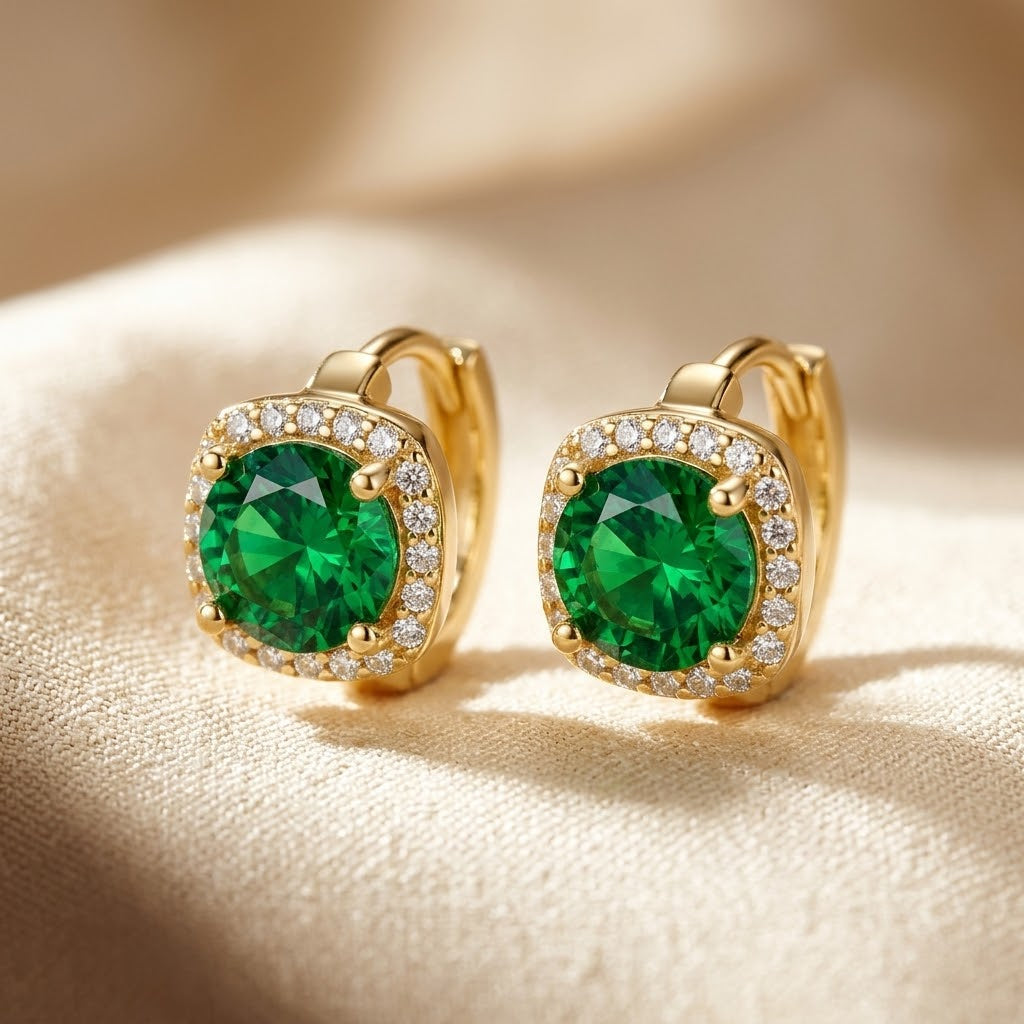 Emerald Gold Hoop Earrings