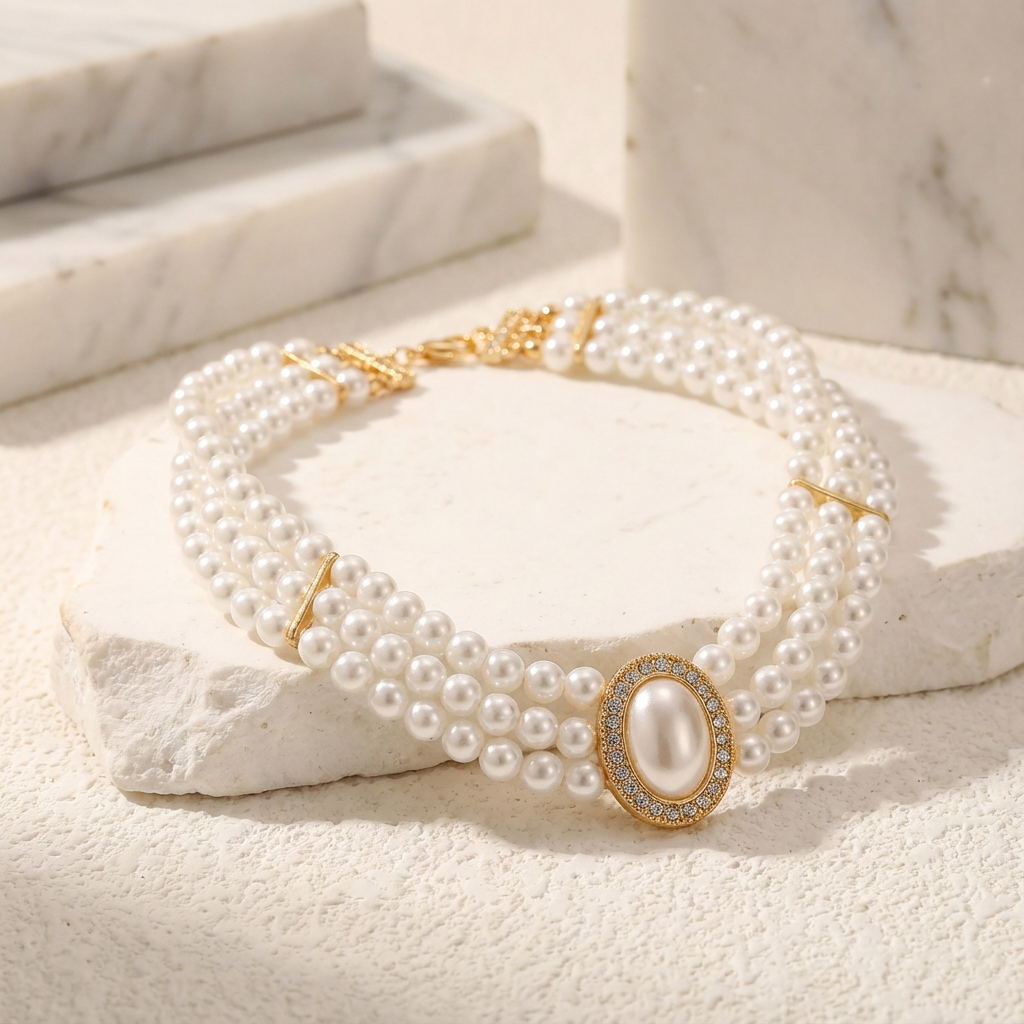 Collier Choker à Trois Brins Turquoise