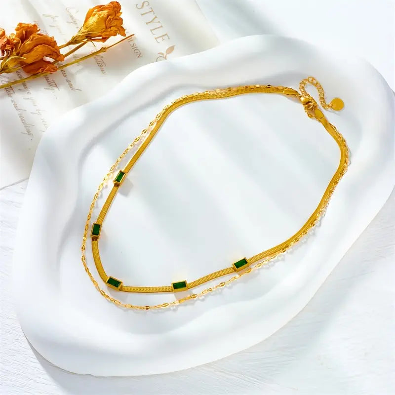 Sorella Gem Double Layer Retro Necklace | Gold