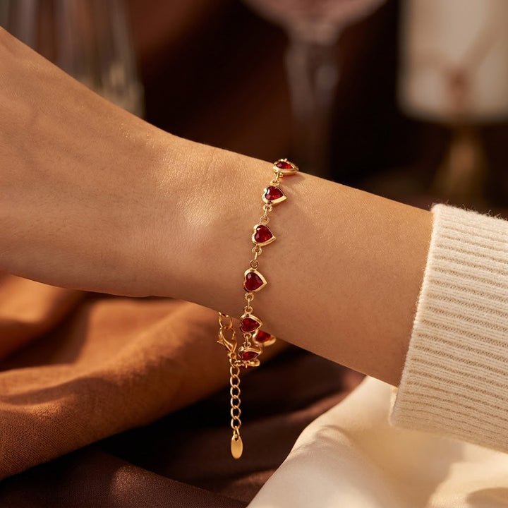 Gold Chain Bracelet with Heart-Shaped Ruby