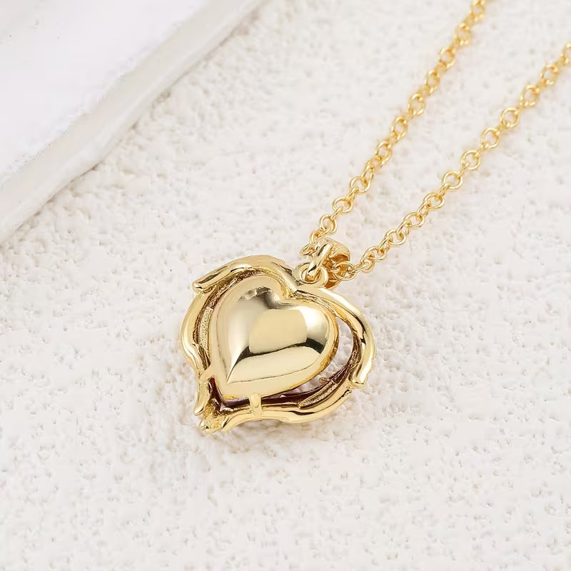 Ruby Heart Pendant Angel Embrace | Gold