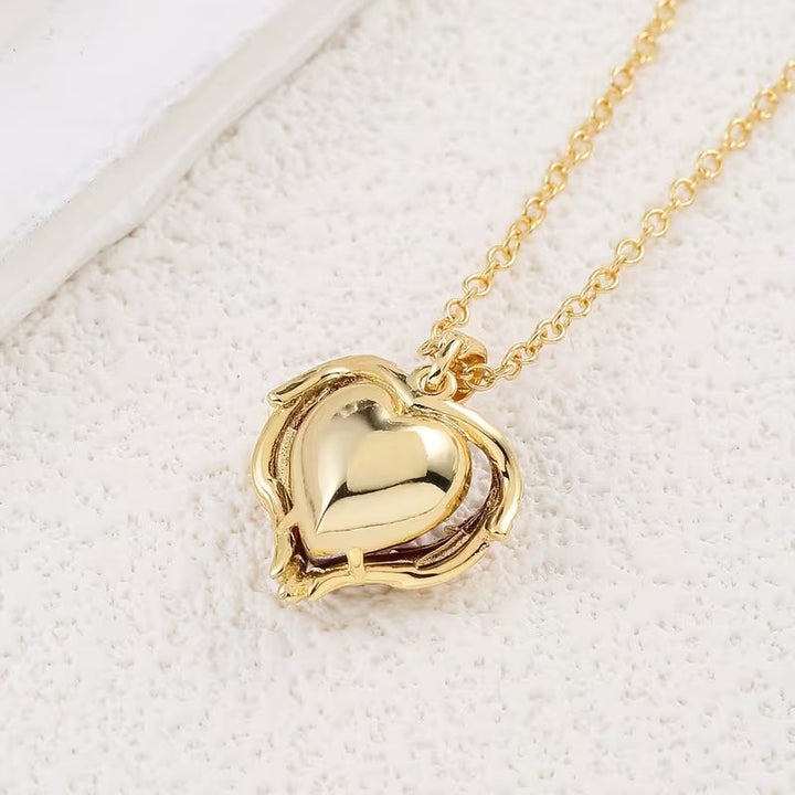 Ruby Heart Pendant Angel Embrace | Gold