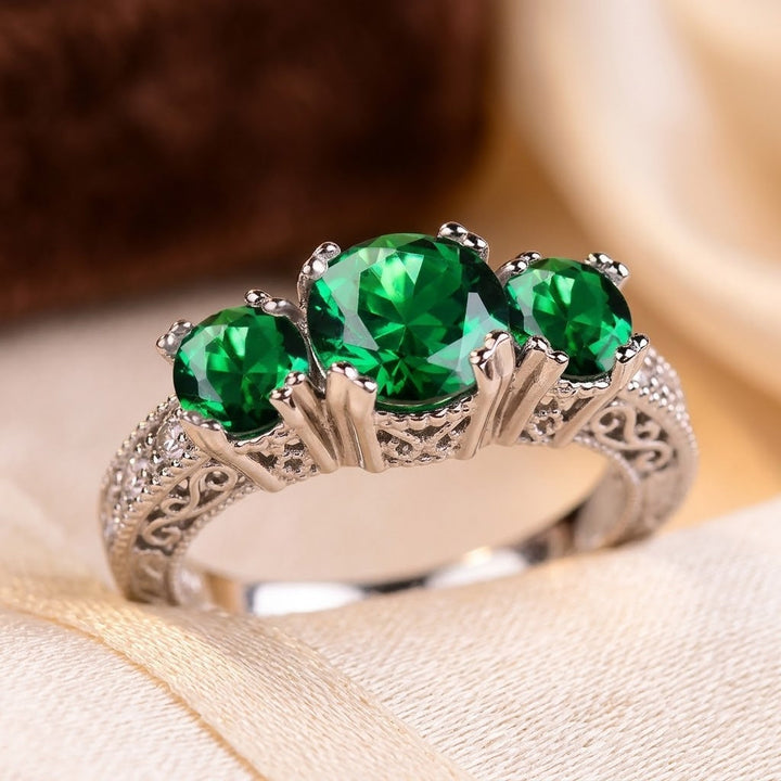 Three-Stone Emerald Silver Ring