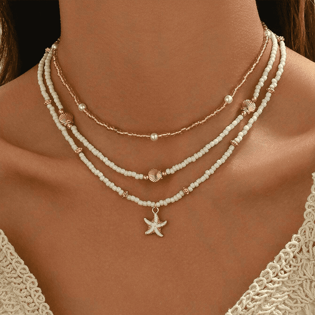 Collier en perles à plusieurs couches étoile de mer
