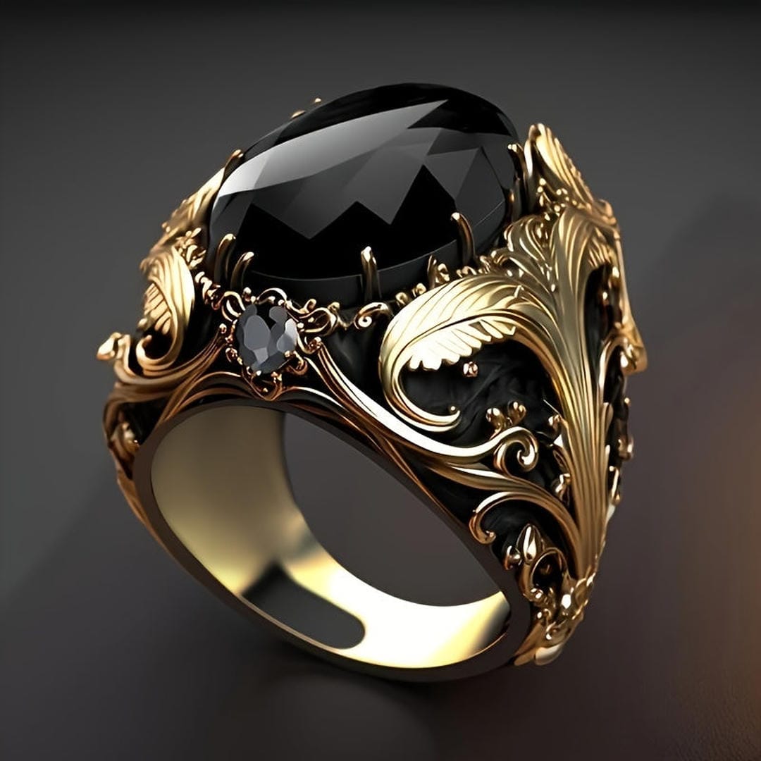 Bague Statement en Onyx Baroque de Minuit