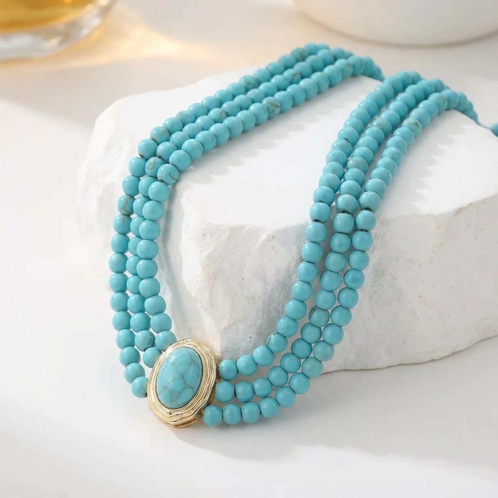 Collier Choker à Trois Brins Turquoise
