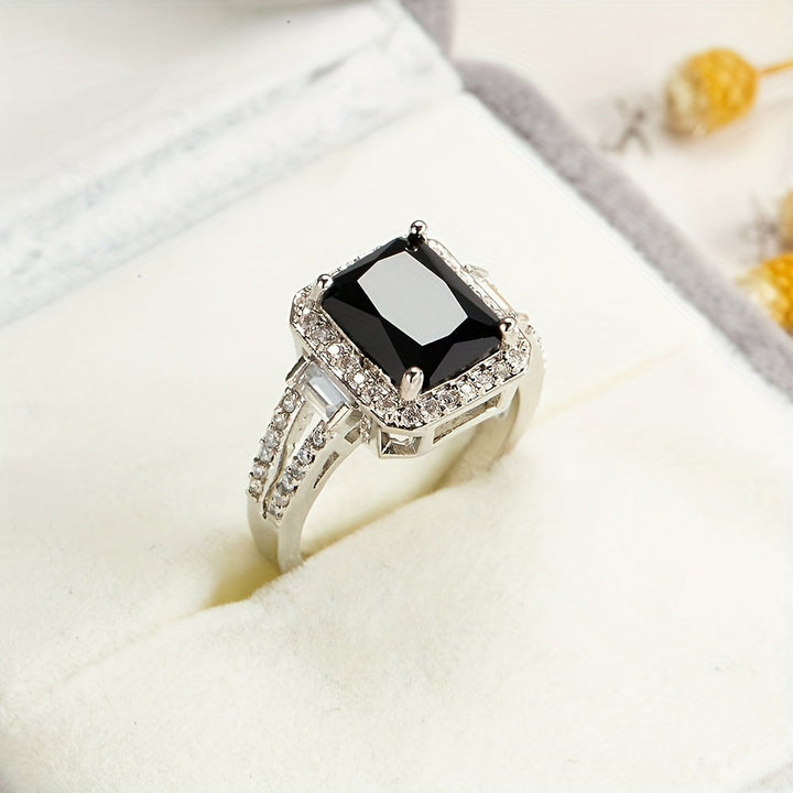 Bague Déclaration en Zirconium avec Onyx Carré