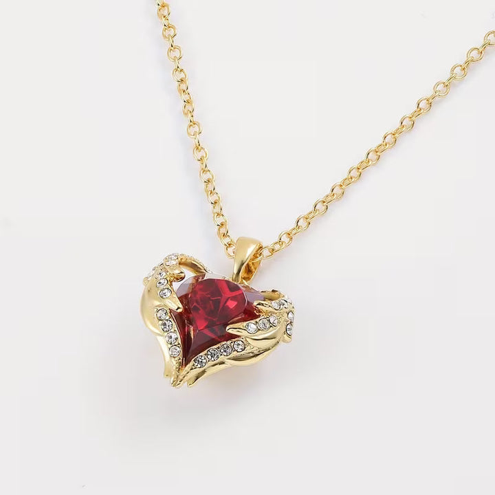 Ruby Heart Pendant Angel Embrace | Gold