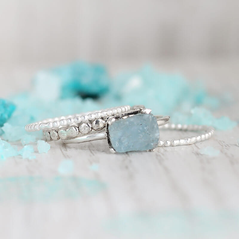 Aquamarine Stacking Ring Set in Sterling Silver