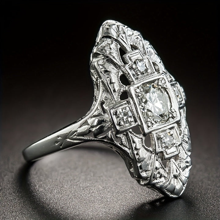 Bague Vintage en Zirconium avec Incrustation Creuse