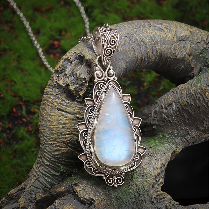 Collier Pendentif Vintage en Pierre de Lune en Forme de Goutte d&