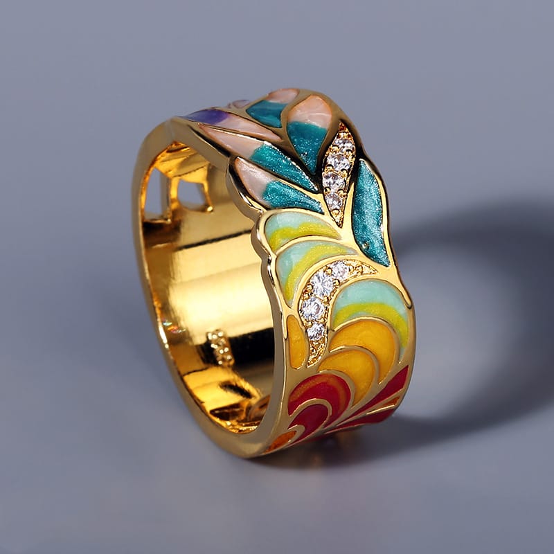 Bague en mosaïque de pierres précieuses Aurora