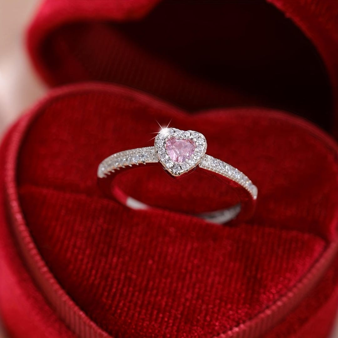 Bague de Promesse en Cristal en Forme de Cœur Halo
