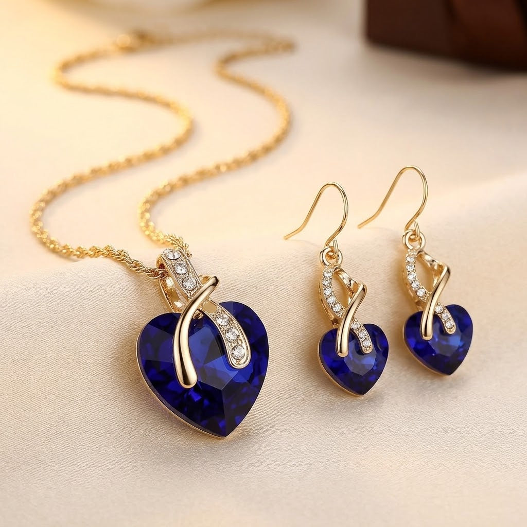 Collier en cœur en saphir doré et ensemble de boucles d&