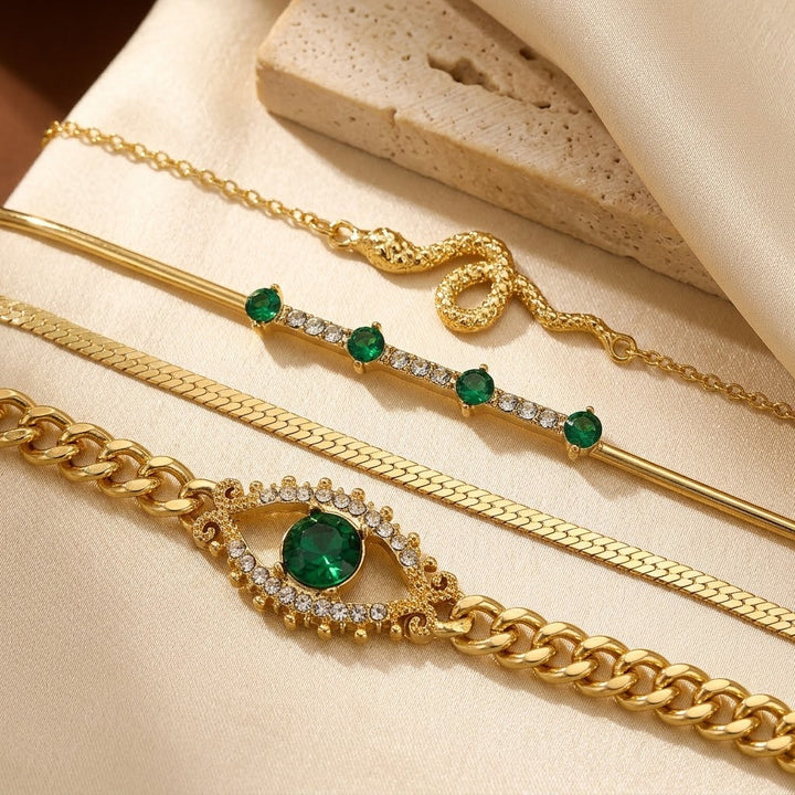 Golden Emerald Charm Bracelet