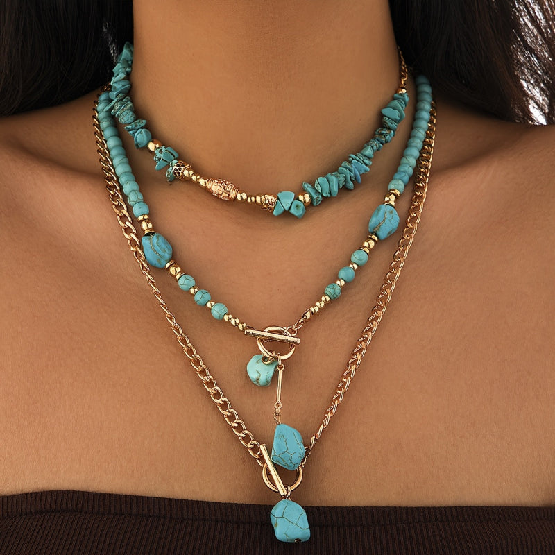 Collier Empilé en Perles de Turquoise