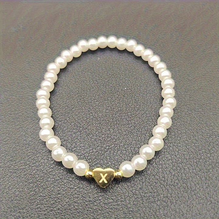 Personalised Pearl Bead Bracelet with Heart Initial Charm