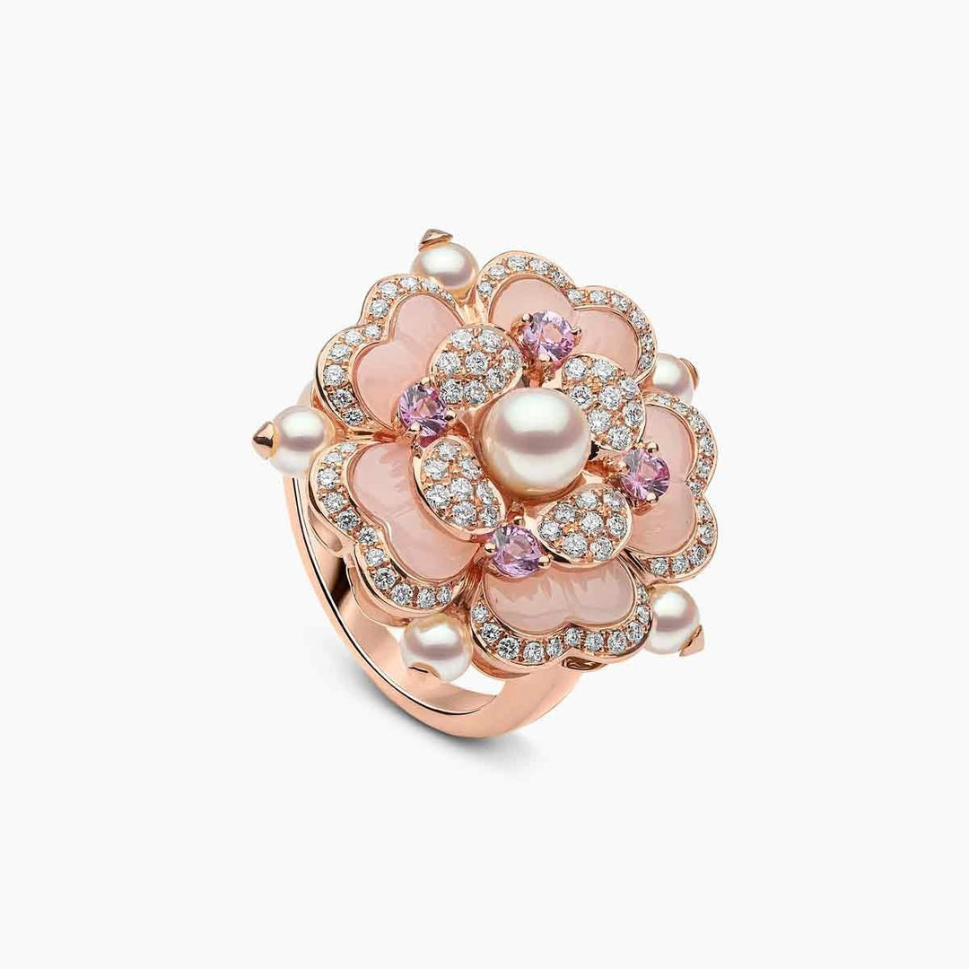 Bague Fleurie en Perle Rose