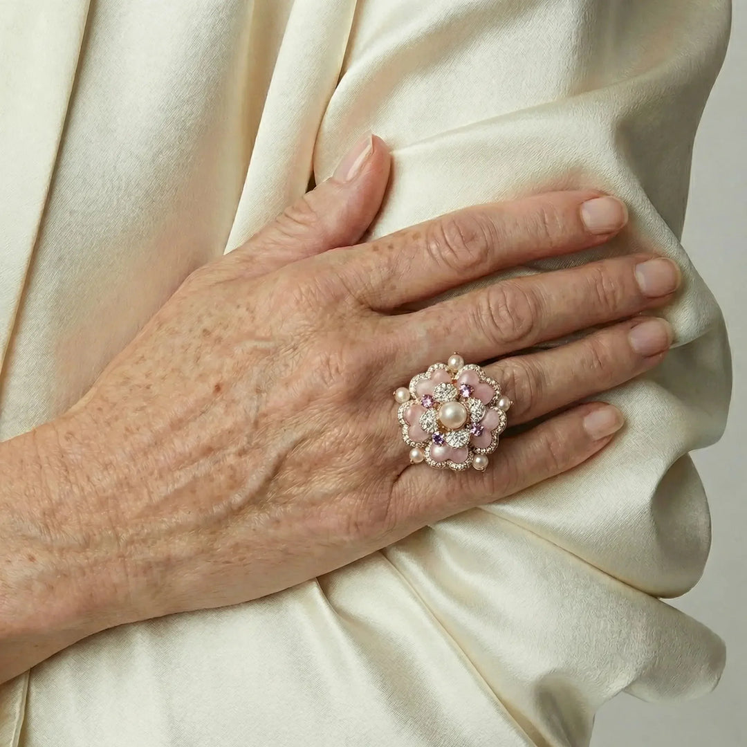 Bague Fleurie en Perle Rose