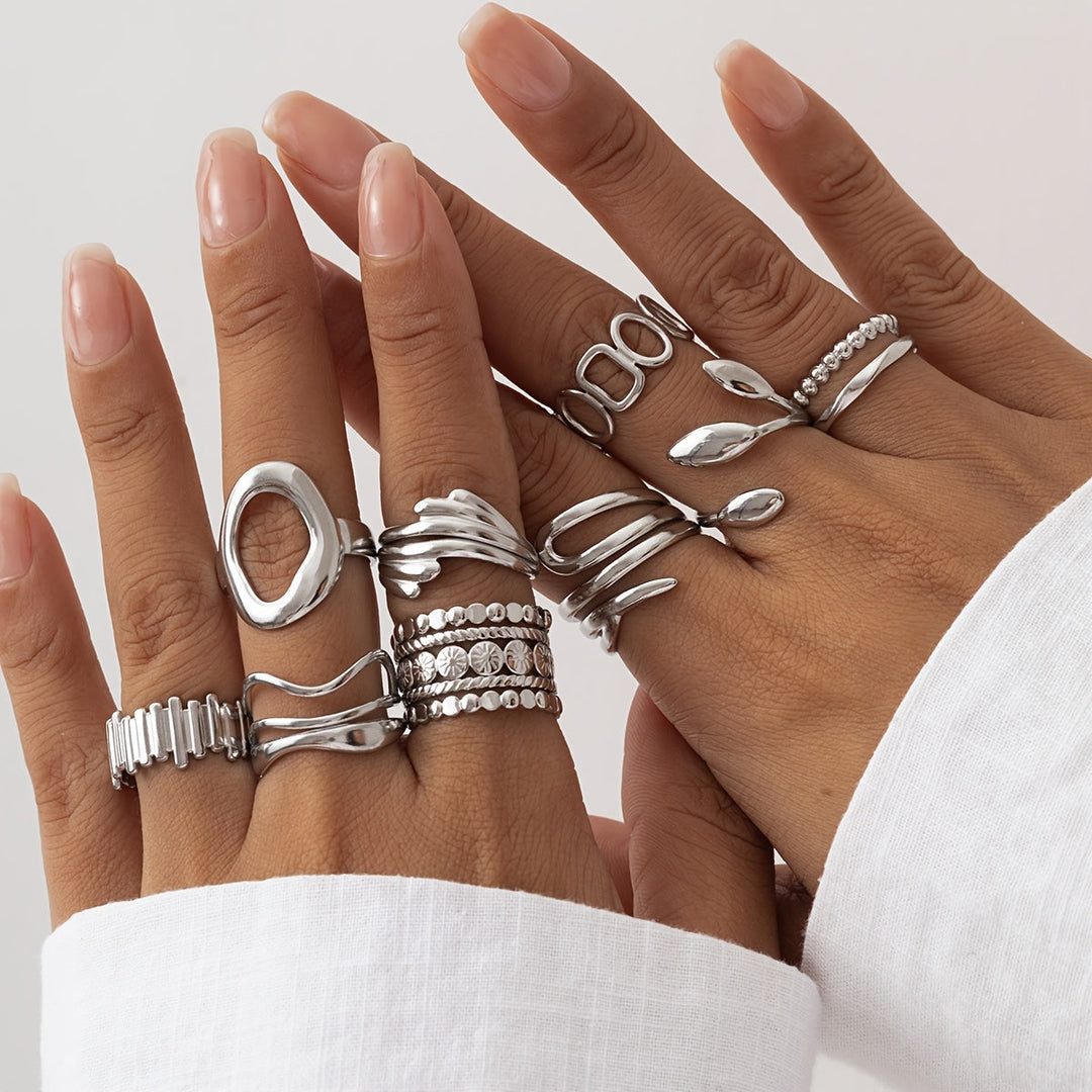 Ensemble de Bagues Empilables en Or Blanc Vintage