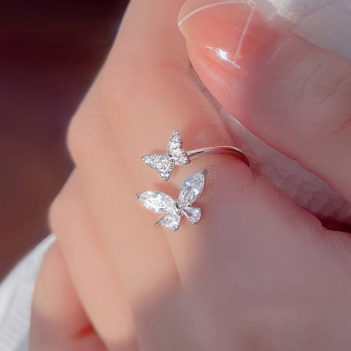 Bague en Zirconia Double Papillon en Or Blanc