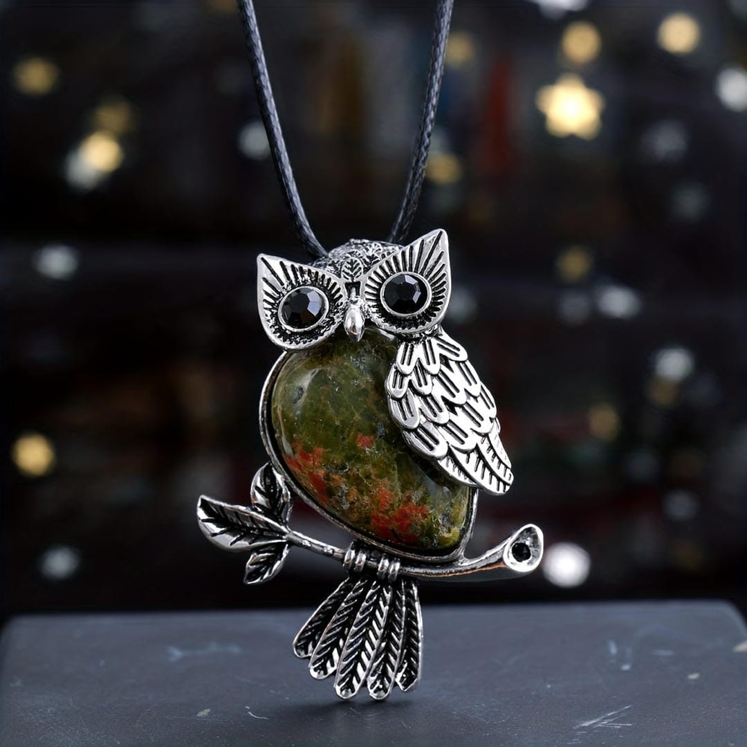 Collier Pendentif Hibou en Argent Gemmé