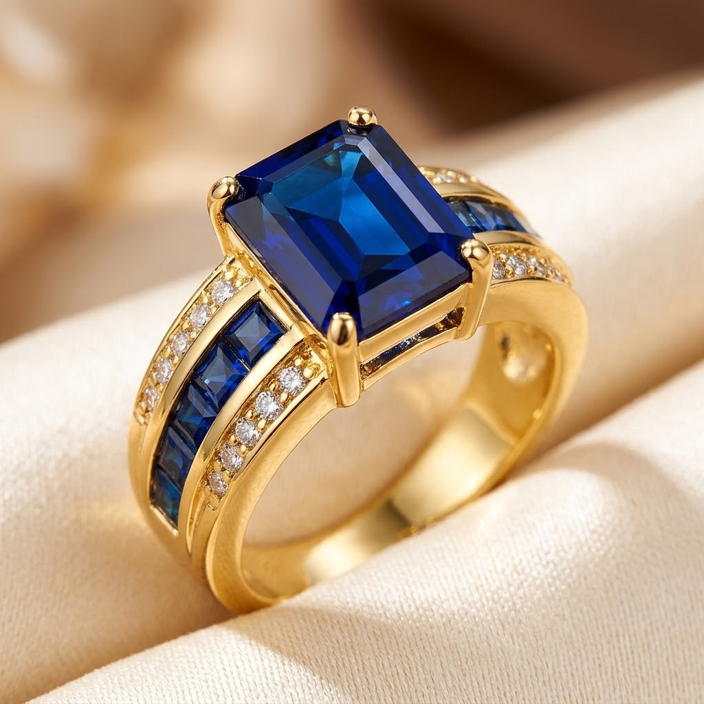 Bague en Or Saphir Taille Carrée