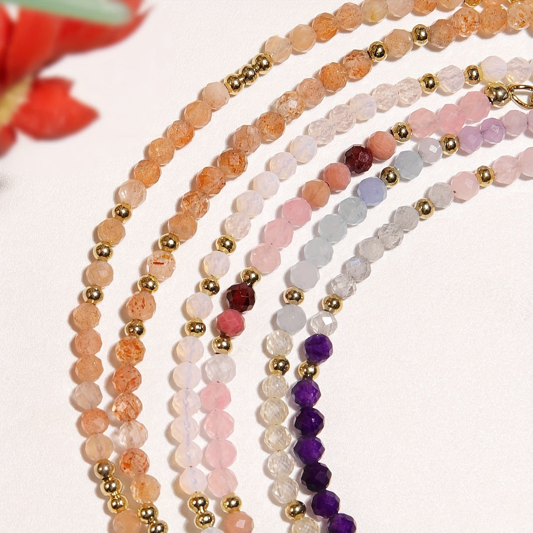 Bracelet en Pierre de Lune Naturelle et Pierre de Soleil