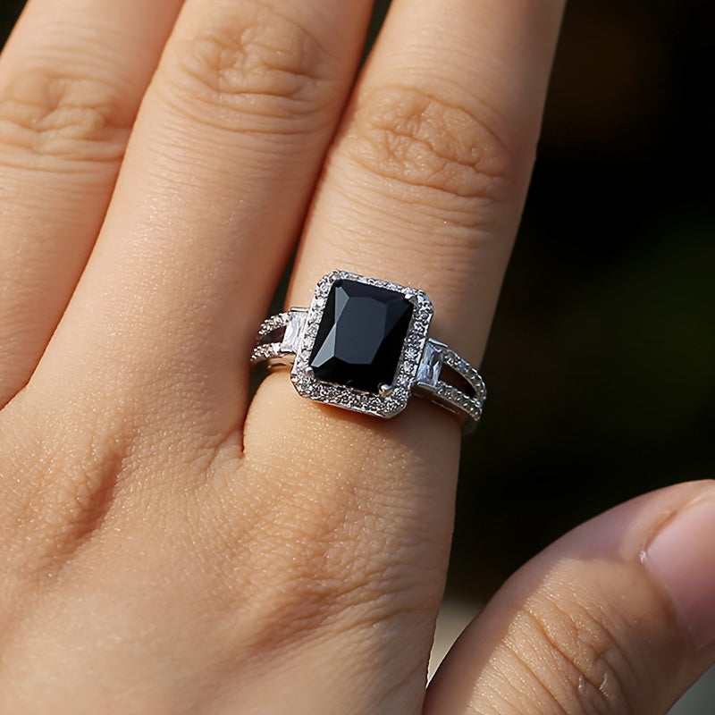Bague Déclaration en Zirconium avec Onyx Carré