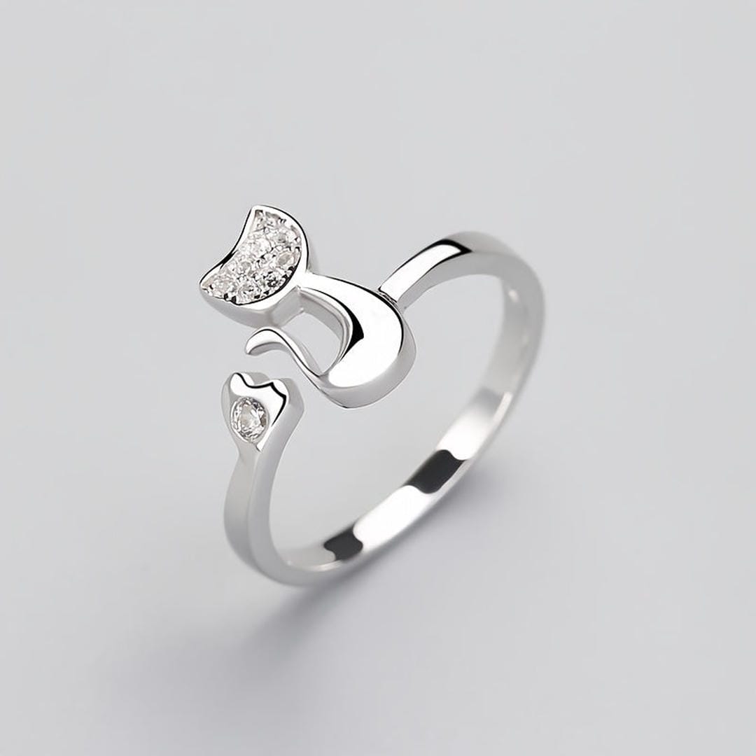 Bague ouverte en zirconium - Chat