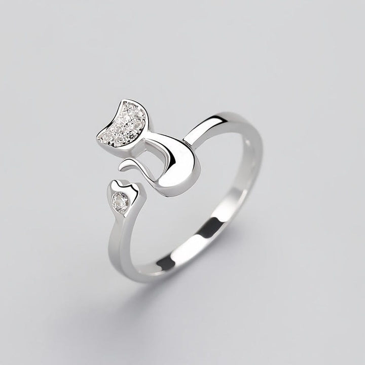 Bague ouverte en zirconium - Chat