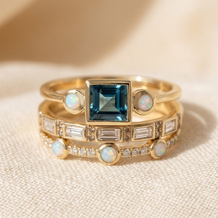 Stacked Geometric Ring Set in Gold