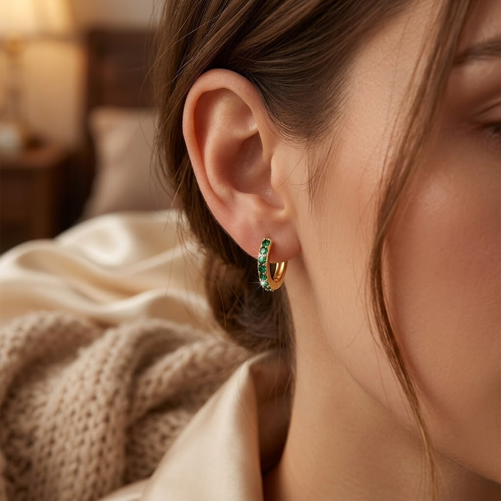 Emerald Gold Hoop Earrings