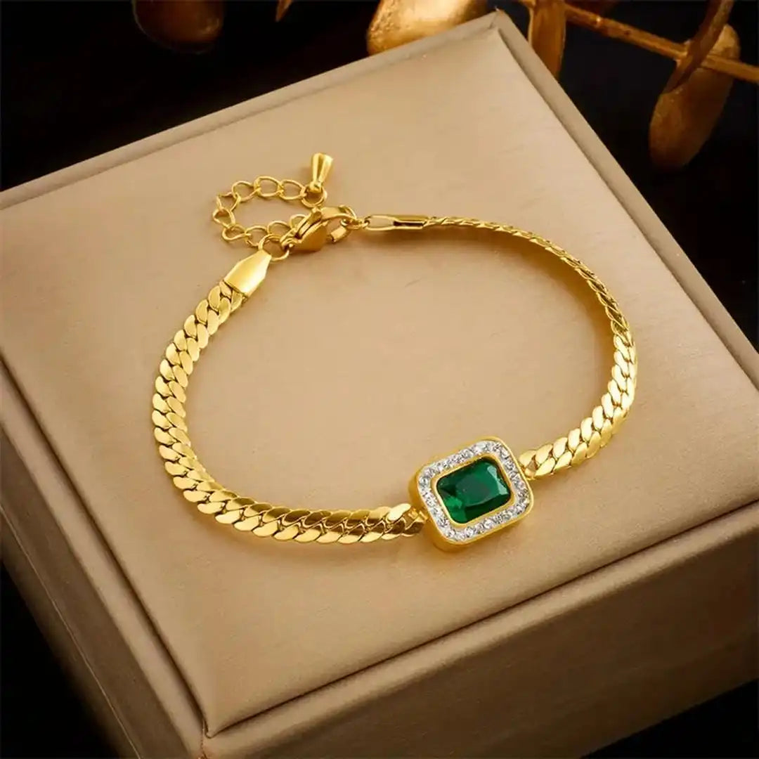 Bracelet en émeraude dorée radiante