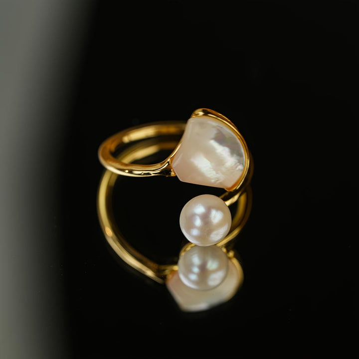 Bague Enveloppante Duo Ouvert avec Perle