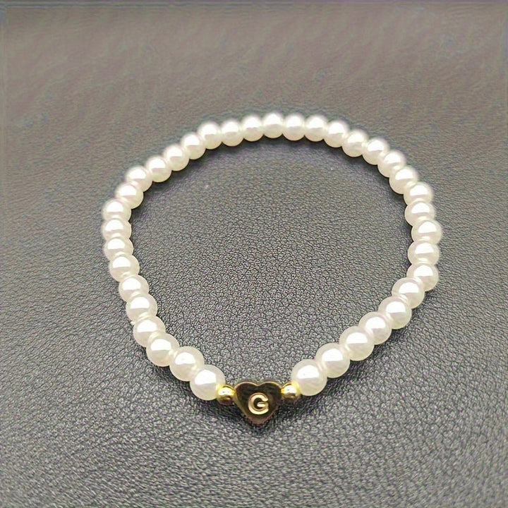 Personalised Pearl Bead Bracelet with Heart Initial Charm