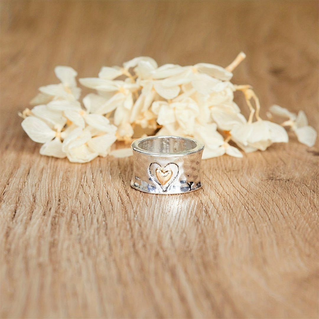 Bague Rétro Bicolore en Argent en Forme de Cœur