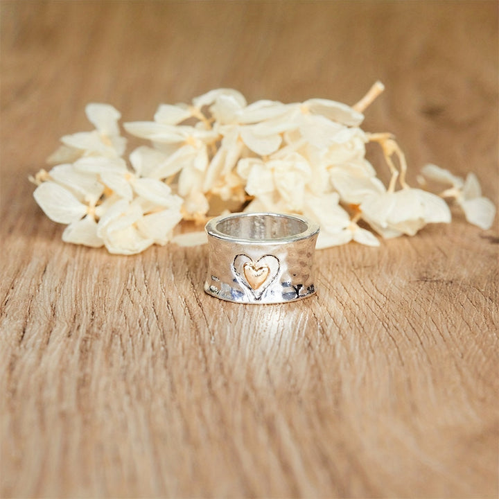Bague Rétro Bicolore en Argent en Forme de Cœur