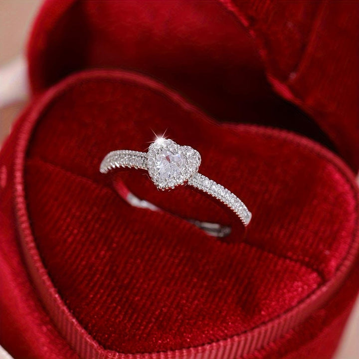 Bague de Promesse en Cristal en Forme de Cœur Halo