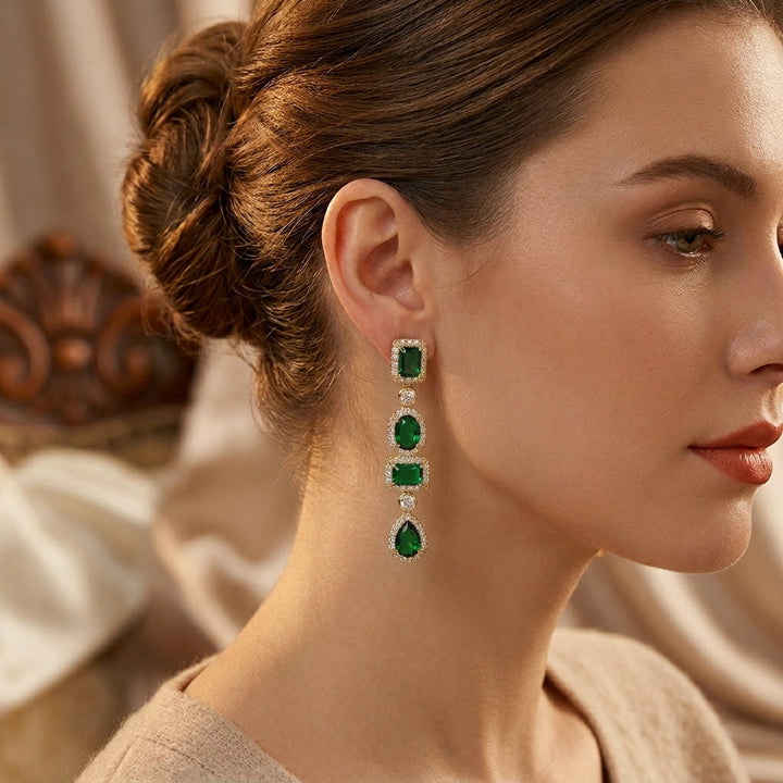 Emerald Gold Dangle Earrings in Multi-Shapes