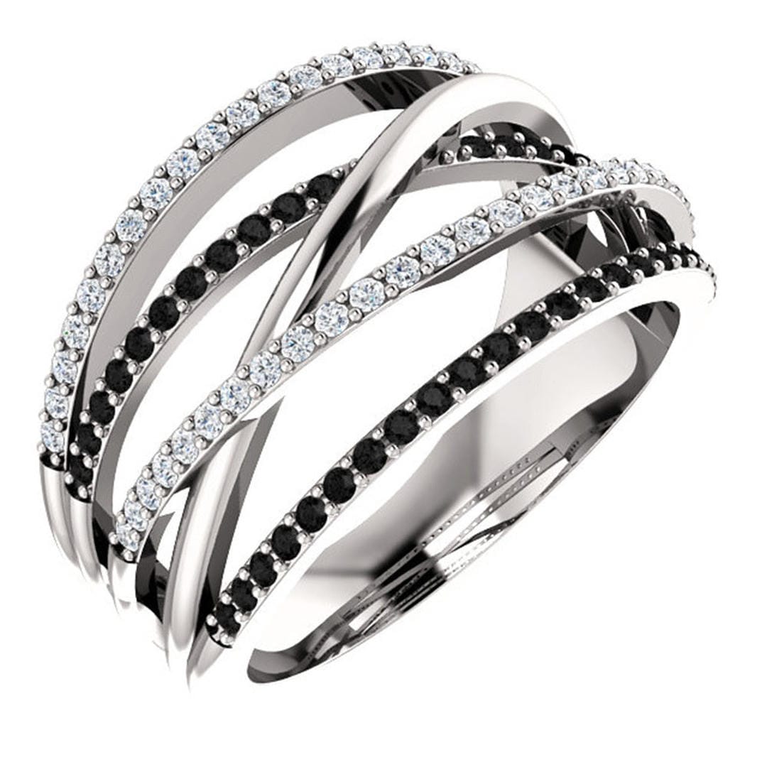 Bague Déclaration Croisée Noir et Blanc