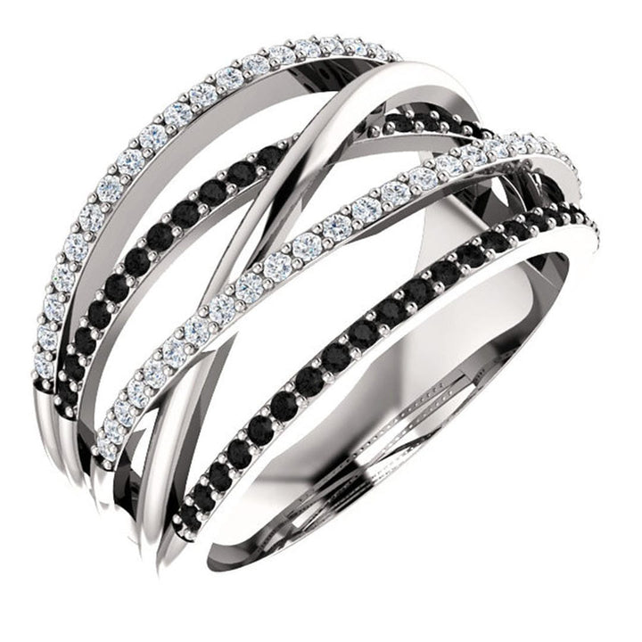 Bague Déclaration Croisée Noir et Blanc