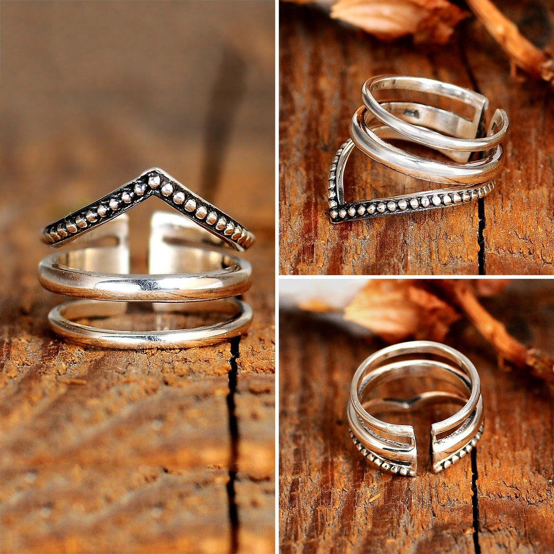 Chevron Sterling Silver Ring - Ideal for Thumb