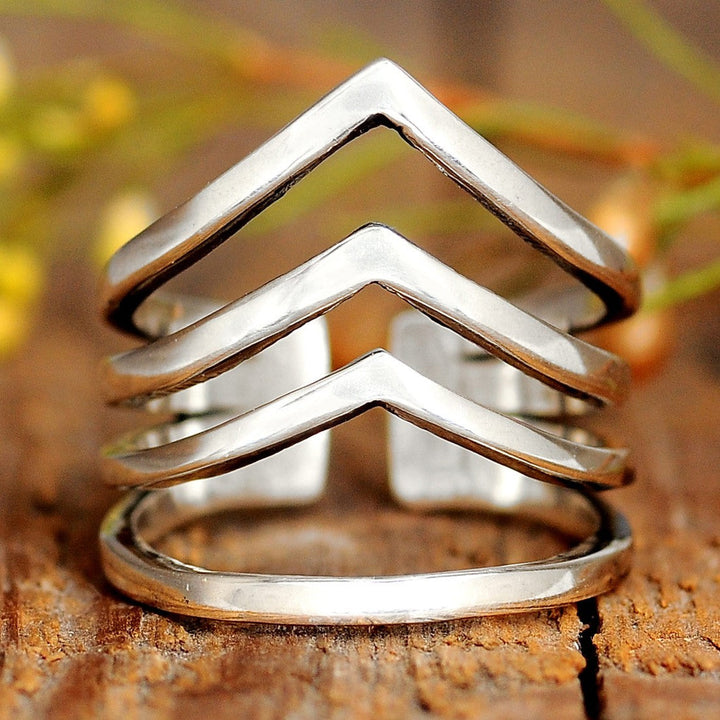 Triple Chevron Sterling Silver Ring for Women
