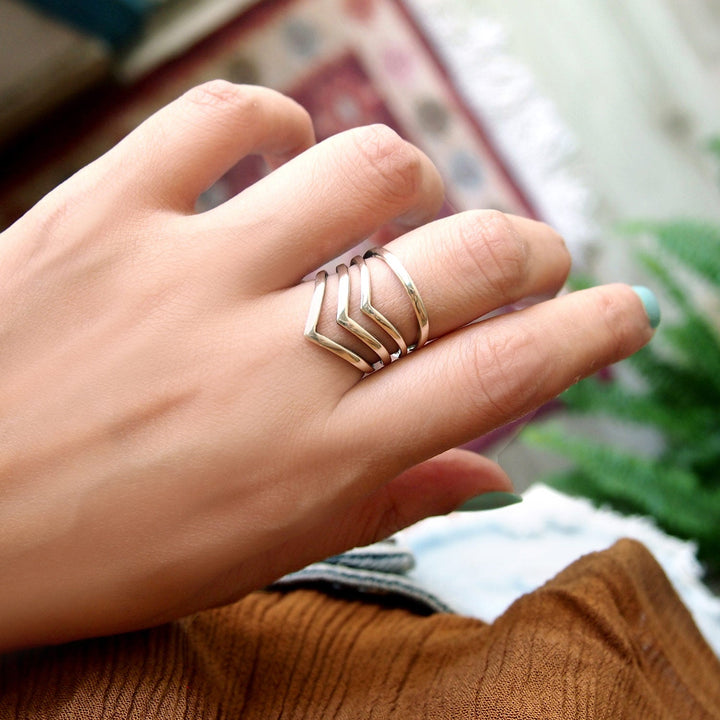 Triple Chevron Sterling Silver Ring for Women