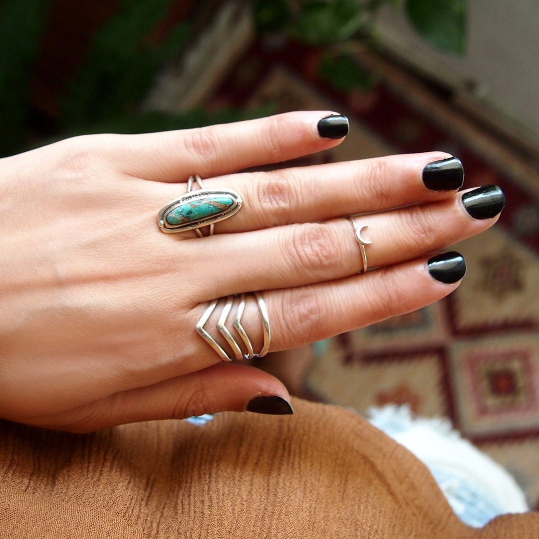 Triple Chevron Sterling Silver Ring for Women