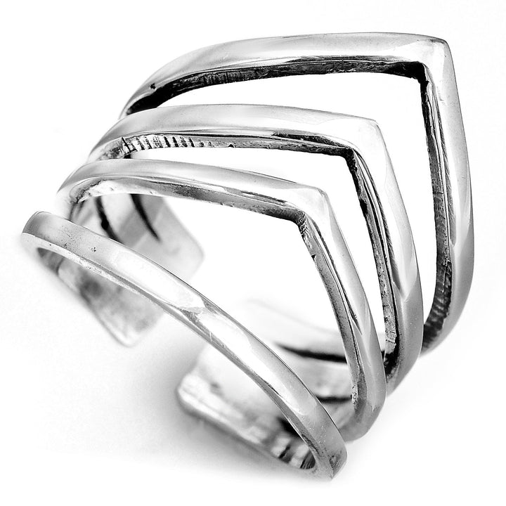 Triple Chevron Sterling Silver Ring for Women