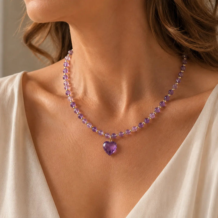 Collier Pendentif Cœur en Améthyste Majestueuse