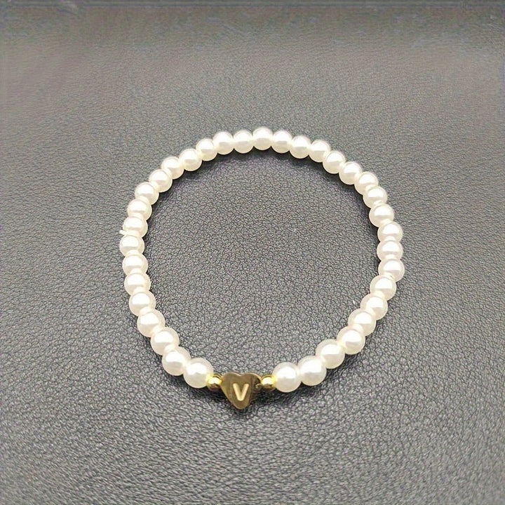 Personalised Pearl Bead Bracelet with Heart Initial Charm