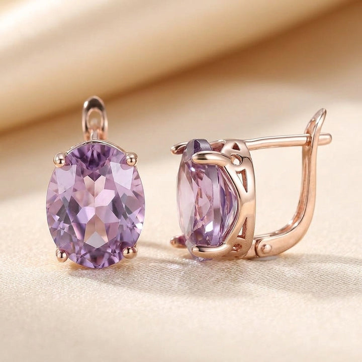 Amethyst Earrings in Rose Gold Plating